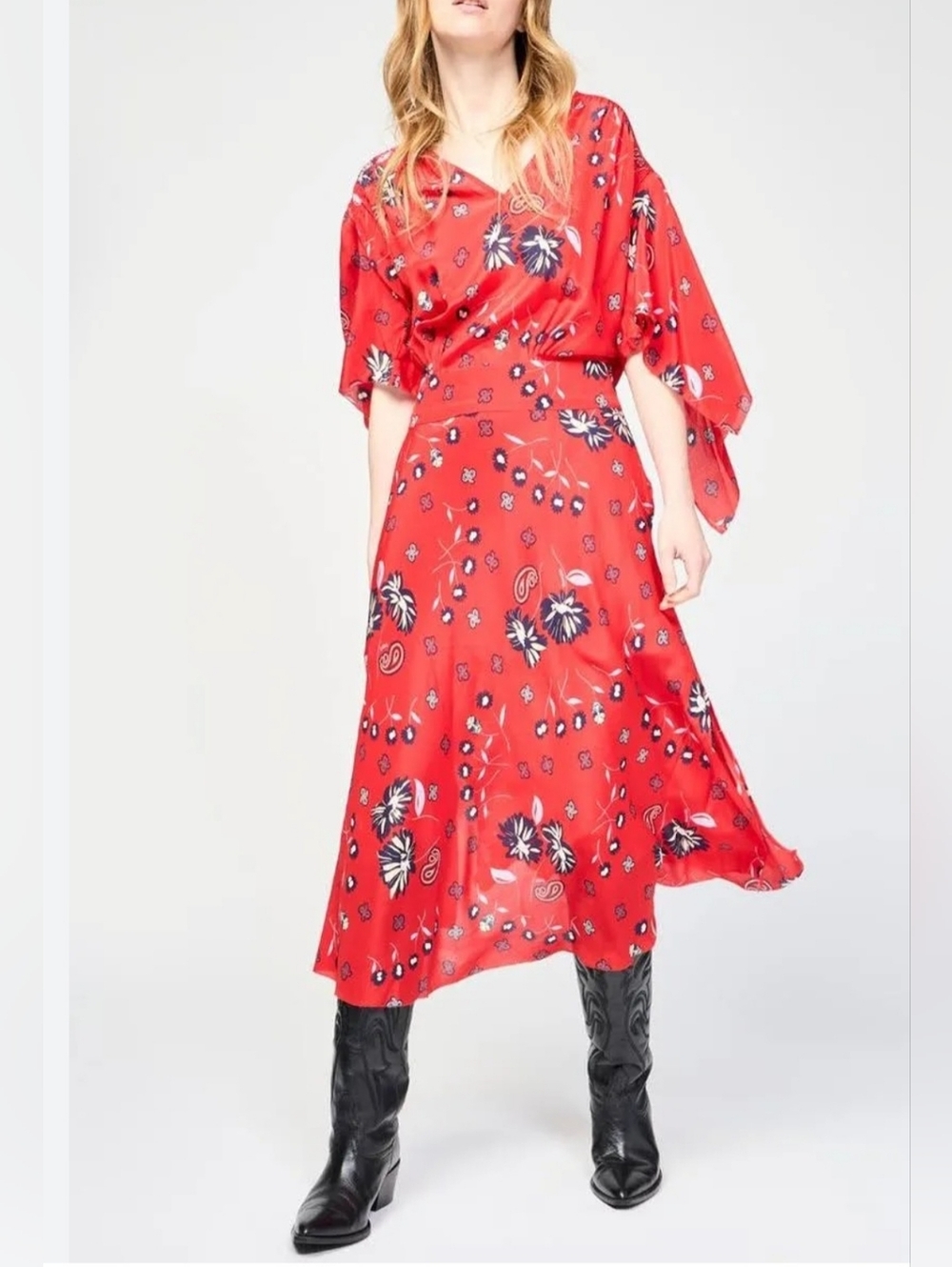 ZADIG & VOLTAIRE Rap Daisy 100% silk Bohemian "Pasion Red" Maxi dress!